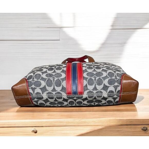 Vintage Coach 7023 Signature Denim Stripe Small Tote Bag & 8697 Skinny Wristlet - Picture 5 of 15
